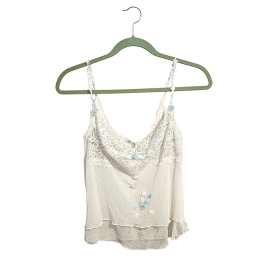 CLAIRE PETTIBONE x VINTAGE y2k sheer cami white baby blue swiss dot lace M