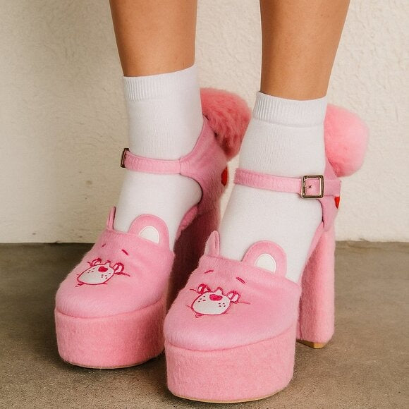 DOLLS KILL X CARE BEARS Ball Of Fluff Platform Shoes pink size 8