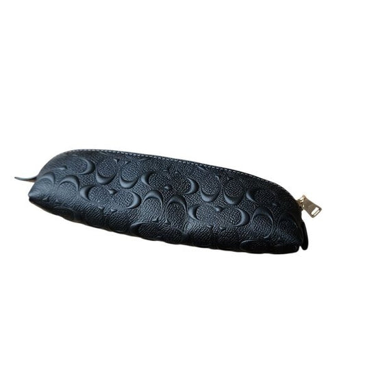 COACH Black Leather Embossed Signature C Pencil Case Zippered Pouch