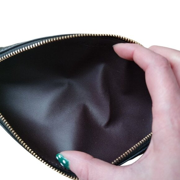 COACH Black Leather Embossed Signature C Pencil Case Zippered Pouch