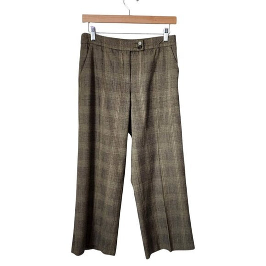 ETRO VINTAGE Y2K cropped wool dress slacks plaid olive green size 42 unlined