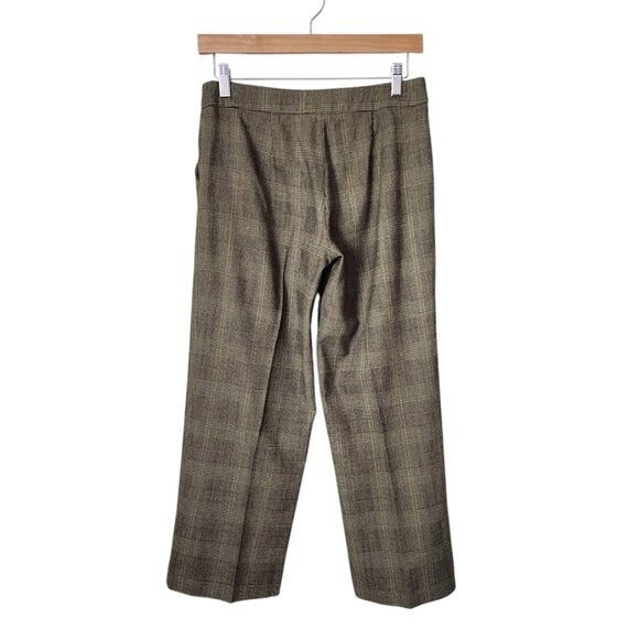 ETRO VINTAGE Y2K cropped wool dress slacks plaid olive green size 42 unlined