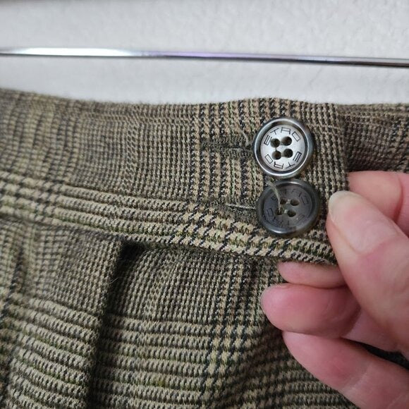 ETRO VINTAGE Y2K cropped wool dress slacks plaid olive green size 42 unlined