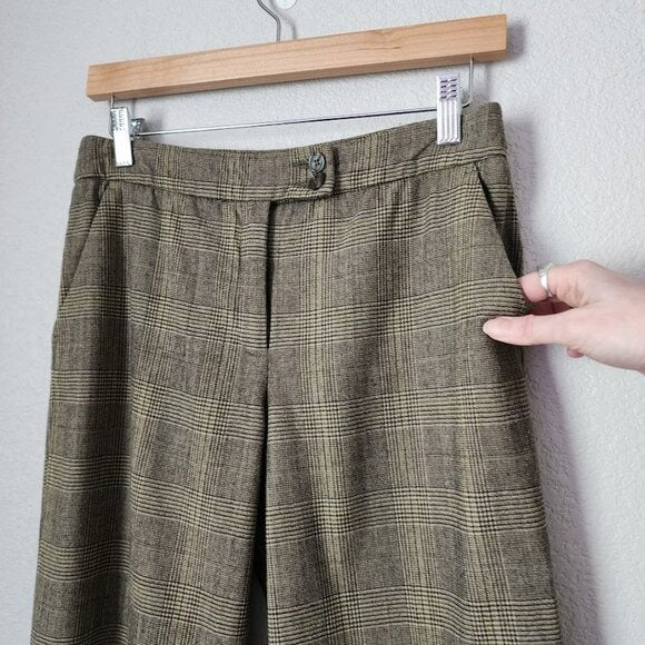 ETRO VINTAGE Y2K cropped wool dress slacks plaid olive green size 42 unlined