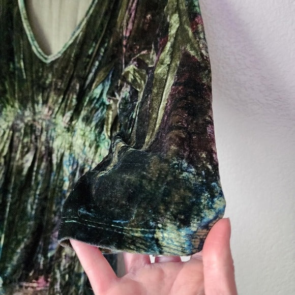 VINTAGE y2k Whimsigoth ethereal Green velour velvet babydoll top sequin trim PS