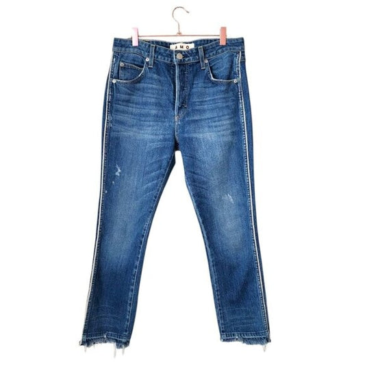 AMO Babe Side Pipe Slim Straight Raw hem jeans in Old School dark wash size 30