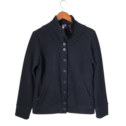 IBEX Merino Wool Blend Carrie Button up shacket cardigan in black size L