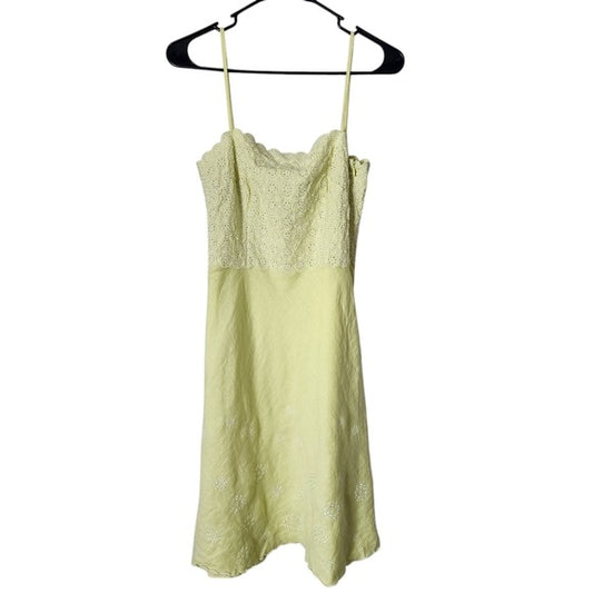 ANN TAYLOR x VINTAGE 100% linen dress lemon eyelet scalloped print summer 2