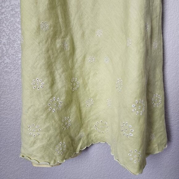 ANN TAYLOR x VINTAGE 100% linen dress lemon eyelet scalloped print summer 2