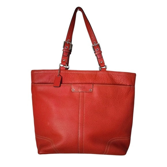 COACH Hamilton Leather Tote Bag in Coral Red pebbled leather