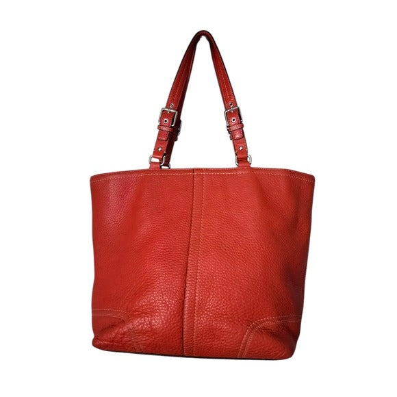 COACH Hamilton Leather Tote Bag in Coral Red pebbled leather