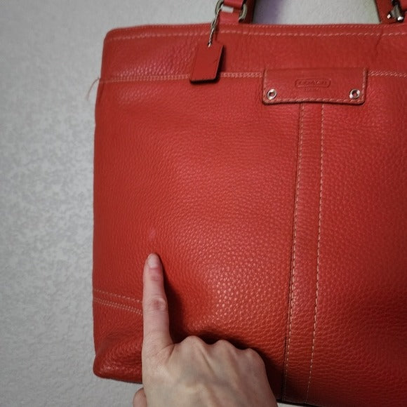 COACH Hamilton Leather Tote Bag in Coral Red pebbled leather