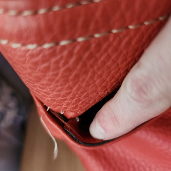 COACH Hamilton Leather Tote Bag in Coral Red pebbled leather