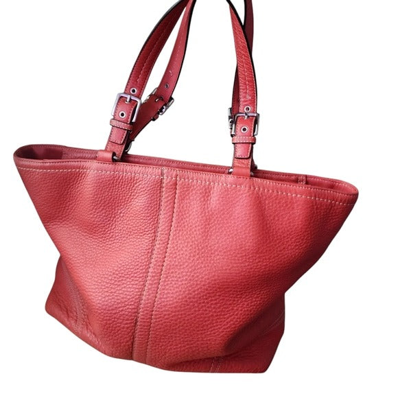 COACH Hamilton Leather Tote Bag in Coral Red pebbled leather