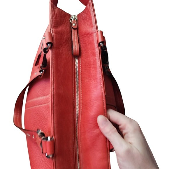 COACH Hamilton Leather Tote Bag in Coral Red pebbled leather