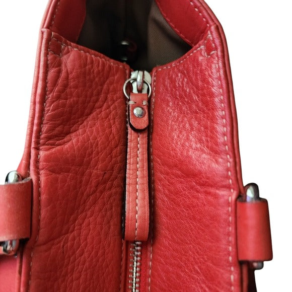 COACH Hamilton Leather Tote Bag in Coral Red pebbled leather