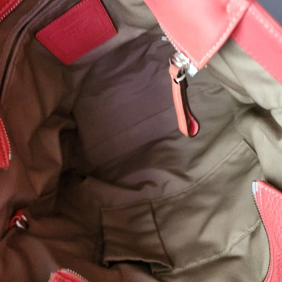COACH Hamilton Leather Tote Bag in Coral Red pebbled leather