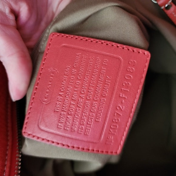 COACH Hamilton Leather Tote Bag in Coral Red pebbled leather