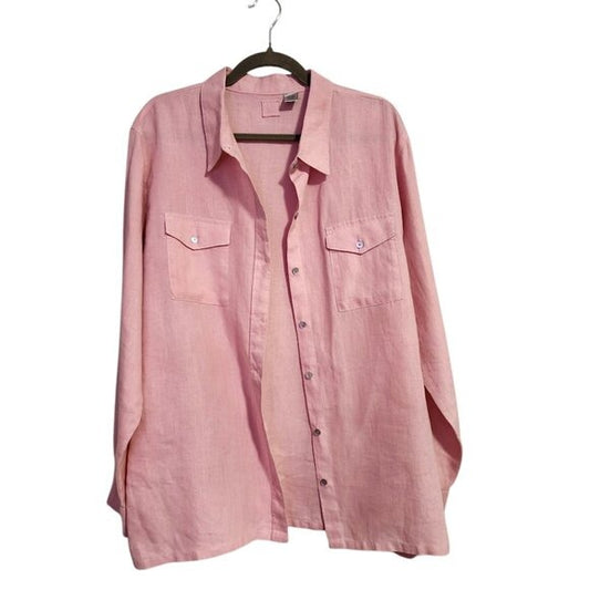 LINO BY CHICOS button front 100% linen blouse coastal pink size 3