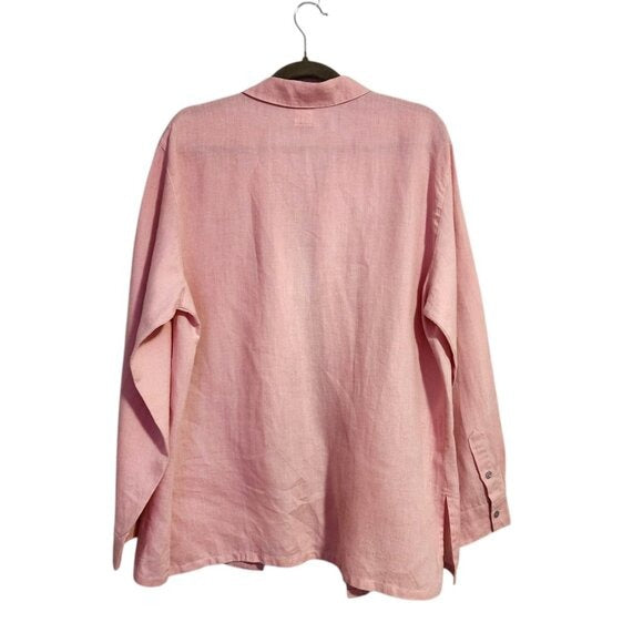 LINO BY CHICOS button front 100% linen blouse coastal pink size 3