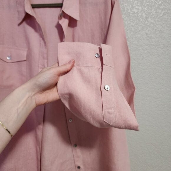 LINO BY CHICOS button front 100% linen blouse coastal pink size 3