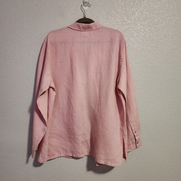 LINO BY CHICOS button front 100% linen blouse coastal pink size 3