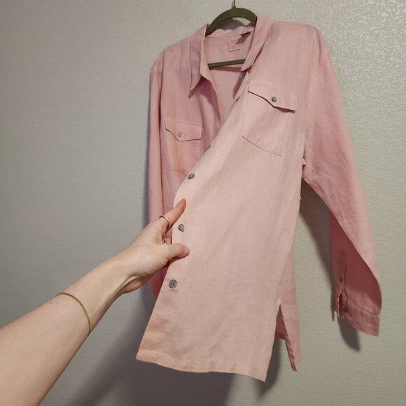LINO BY CHICOS button front 100% linen blouse coastal pink size 3