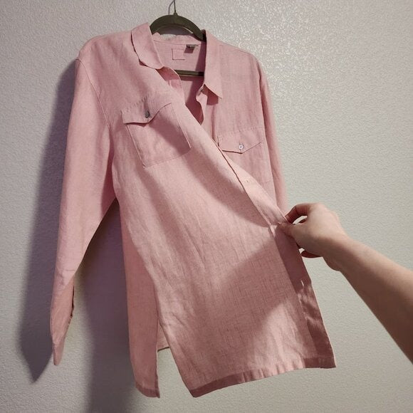 LINO BY CHICOS button front 100% linen blouse coastal pink size 3