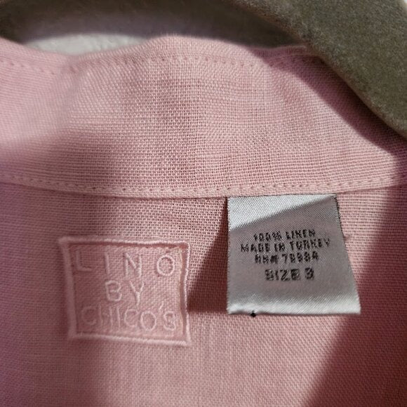 LINO BY CHICOS button front 100% linen blouse coastal pink size 3