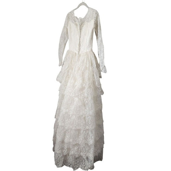 ALFRED ANGELO VTG Cupcake Ruffle Lace Wedding Gown Long Sleeve Sweetheart