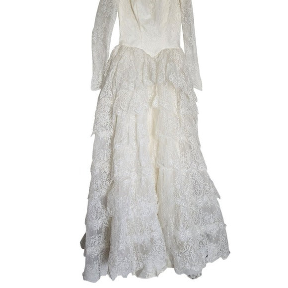 ALFRED ANGELO VTG Cupcake Ruffle Lace Wedding Gown Long Sleeve Sweetheart