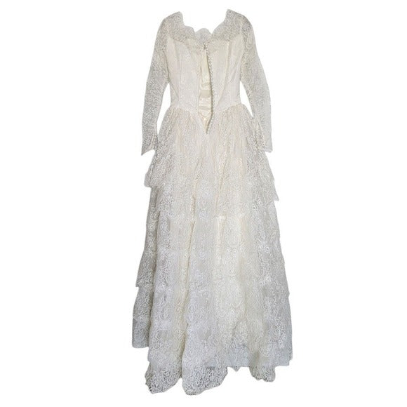 ALFRED ANGELO VTG Cupcake Ruffle Lace Wedding Gown Long Sleeve Sweetheart