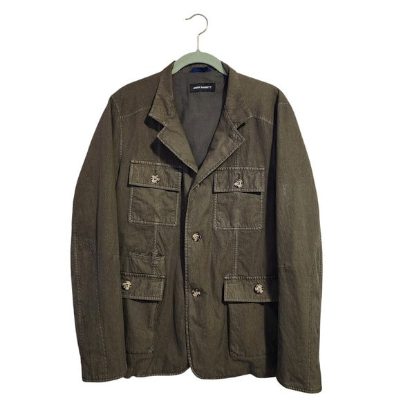 JOHN BARRITT Military Utility Blazer Jacket Olive Green Safari Workwear Jacket
