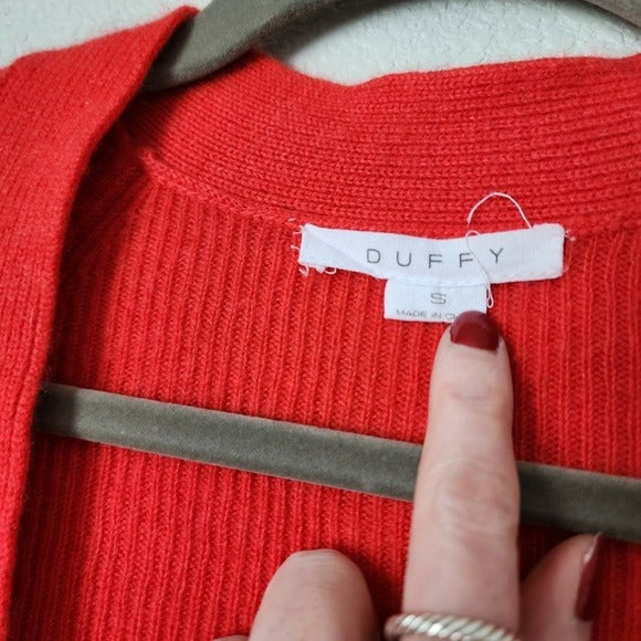 DUFFY 100% Cashmere Red Button Front Cardigan Sweater Pockets Size S