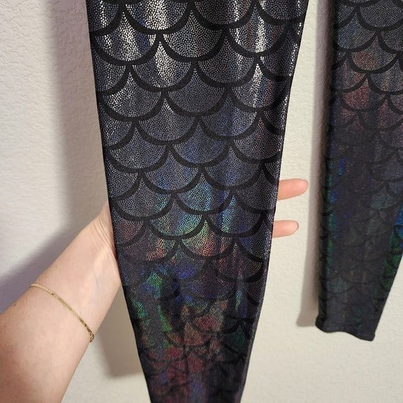 BLACKMILK Mermaid Midnight Leggings Black Iridescent Foil Size L
