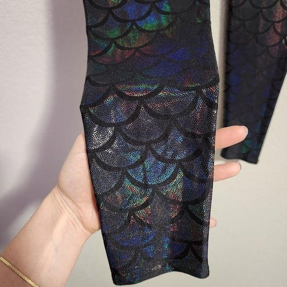 BLACKMILK Mermaid Midnight Leggings Black Iridescent Foil Size L