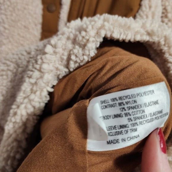ORVIS Sherpa Fleece Snap Pullover Tan Brown Chest Pocket Cozy Outdoor Layer M