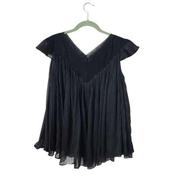 ROGERS VINTAGE 60s Black Pleated Nylon Tricot Babydoll Lingerie Nightie M