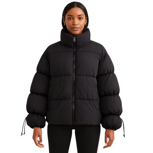 FREE PEOPLE Solid Cotton Candy Puffer Jacket Charcoal Drawstring Cuffs Size S