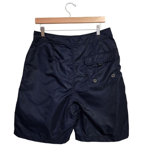 ABERCROMBIE VINTAGE 90s Board Shorts Yellow Stripe Navy Swim Trunks Nylon M