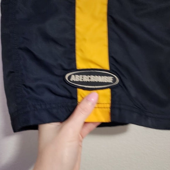 ABERCROMBIE VINTAGE 90s Board Shorts Yellow Stripe Navy Swim Trunks Nylon M