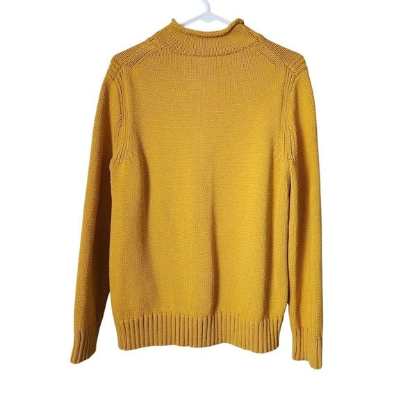J.CREW ALWAYS Roll Neck Pullover Fisherman Sweater Mustard Yellow Size L