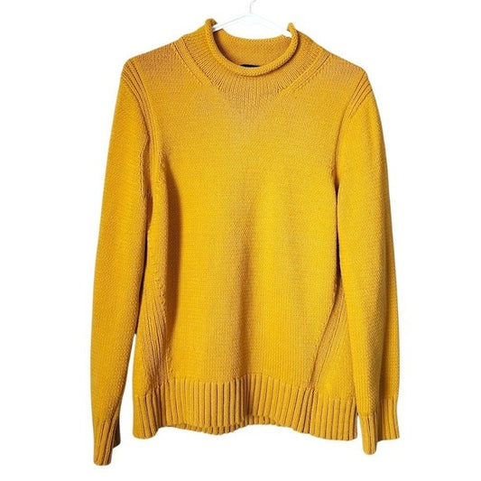J.CREW ALWAYS Roll Neck Pullover Fisherman Sweater Mustard Yellow Size L