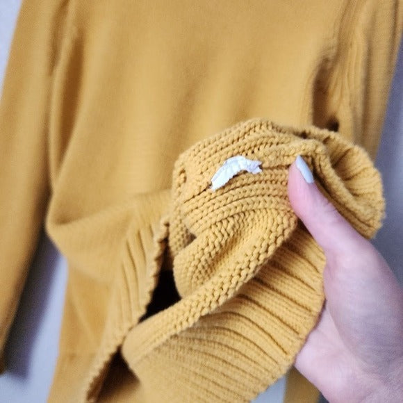 J.CREW ALWAYS Roll Neck Pullover Fisherman Sweater Mustard Yellow Size L