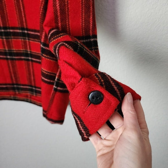 PENDLETON 70s VTG Shacket Red Plaid Wool Jacket Made in USA Button-Up Overshirt L