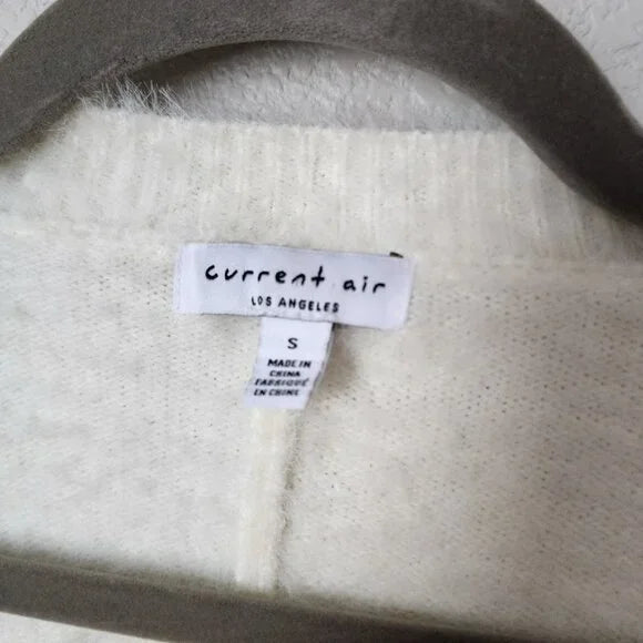 CURRENT AIR Fuzzy Knit Cropped Shrug Cardigan Balloon Sleeve in vanilla cream S