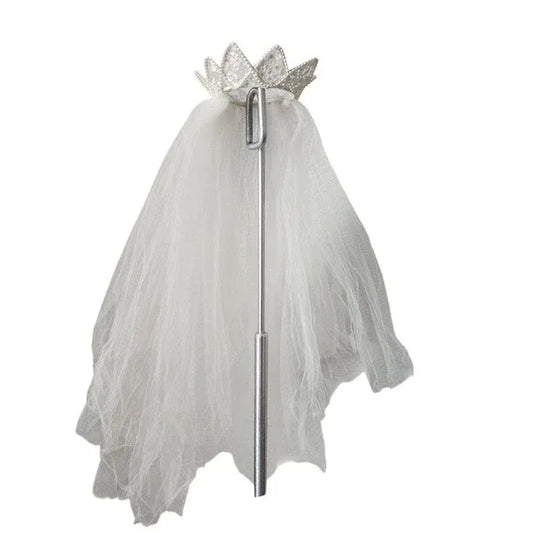 VTG 1980s Wedding Veil 24" Pearl Beaded Crown Tiara Headpiece & Tulle Veil