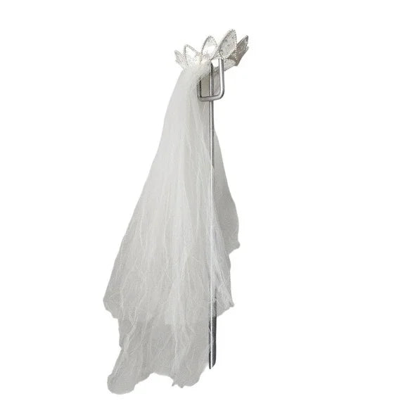 VTG 1980s Wedding Veil 24" Pearl Beaded Crown Tiara Headpiece & Tulle Veil