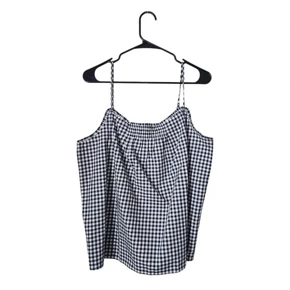 DRAPER JAMES x LANDS' END Navy Gingham Cotton Smocked Cami Top Size 1X (18W)