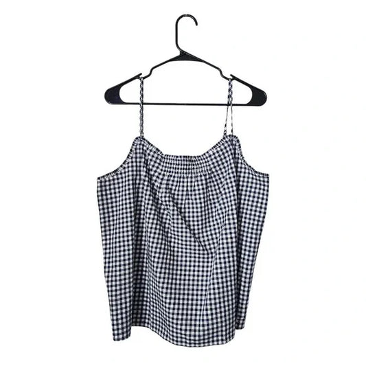 DRAPER JAMES x LANDS' END Navy Gingham Cotton Smocked Cami Top Size 1X (18W)